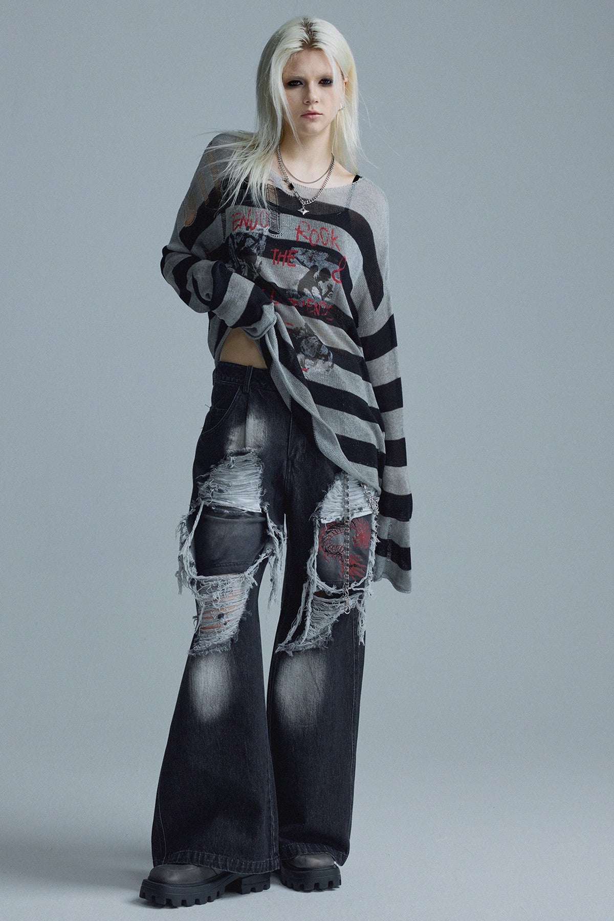 Top in maglia a righe punk a maniche lunghe