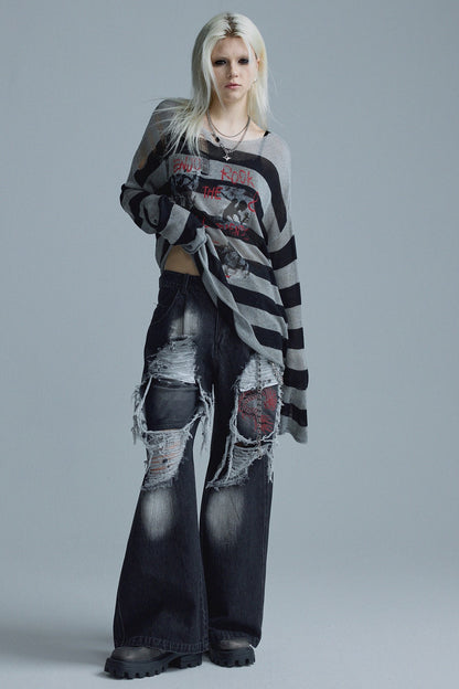 Top in maglia a righe punk a maniche lunghe