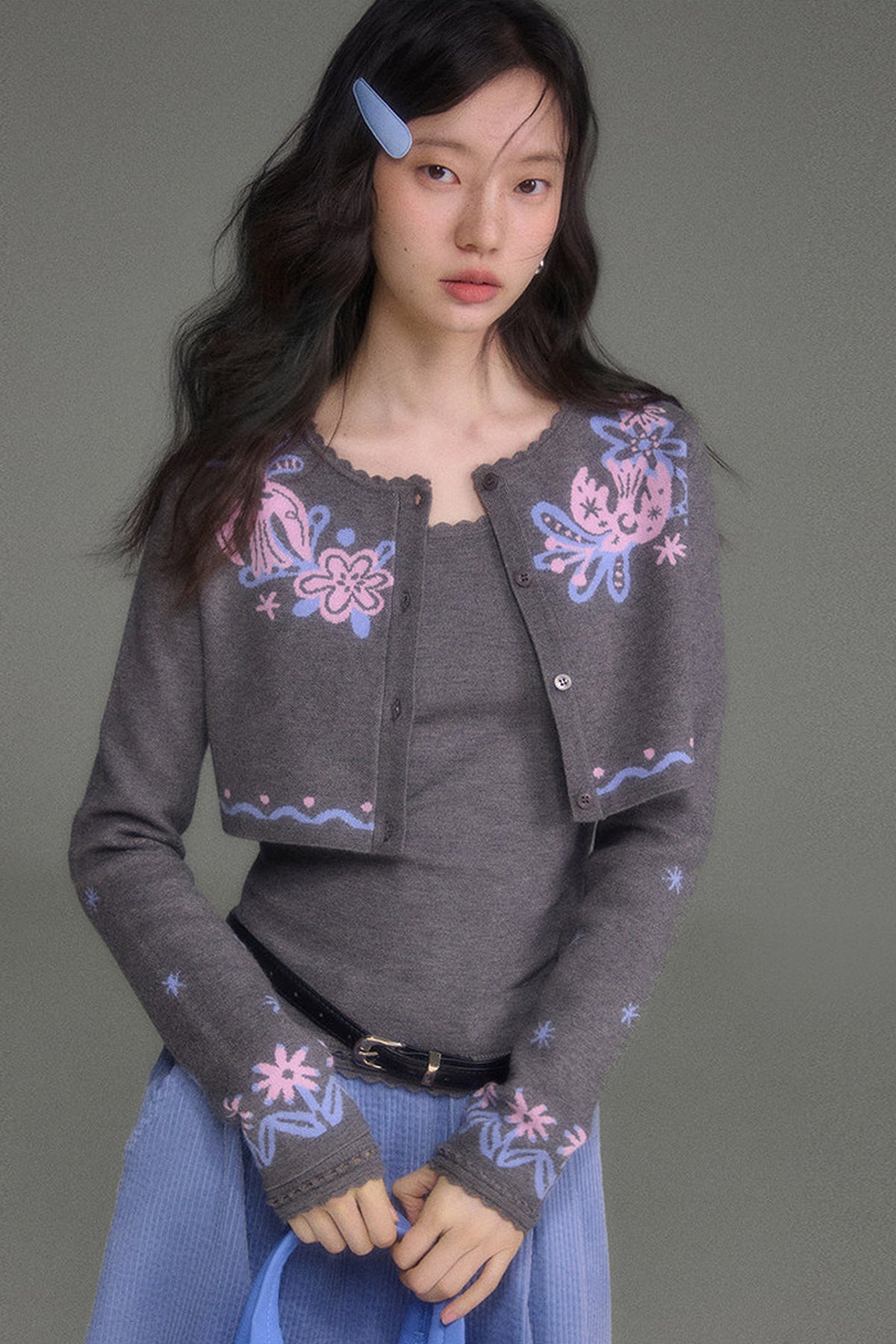 Hawthorn And Birds Jacquard Knit Cardigan And Top Set