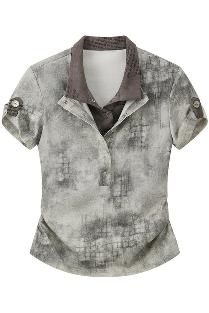 Tie-Dye Short-Sleeved Lapel Top