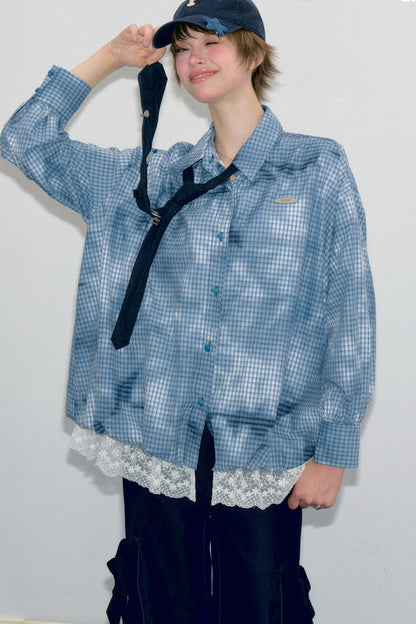 Blue Plaid Lace Blouse