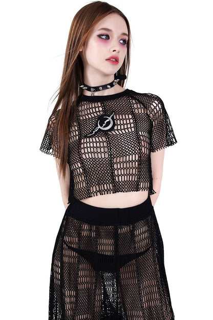 Geometric Mesh Rock Crop T-Shirt