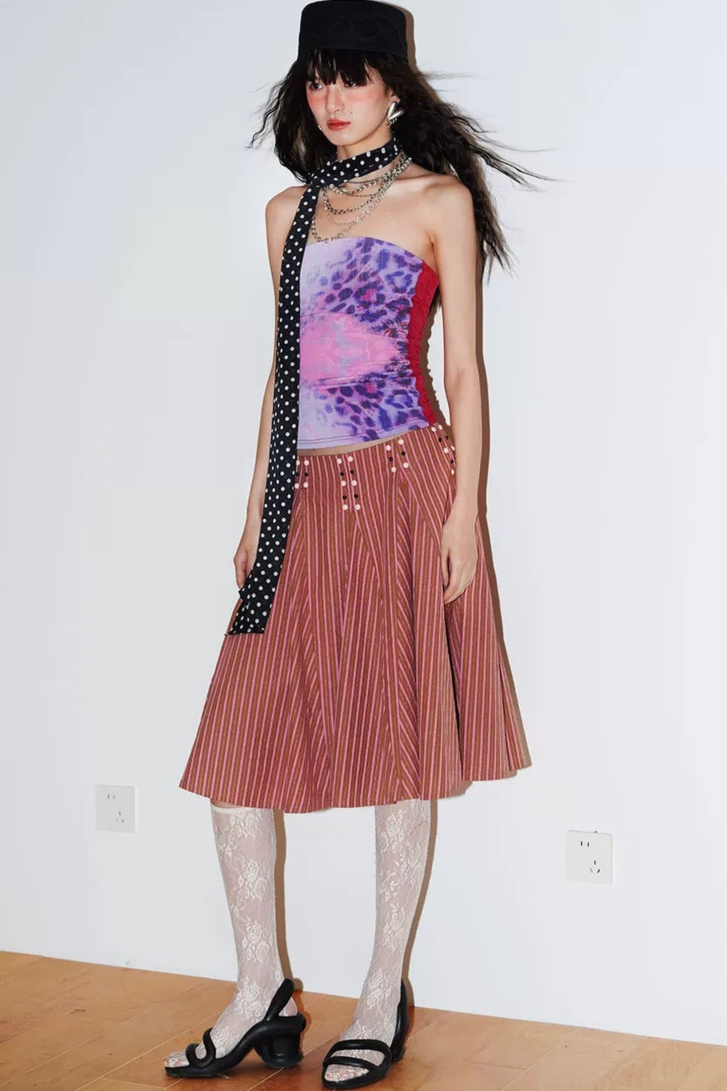 Retro Striped A-Line Skirt