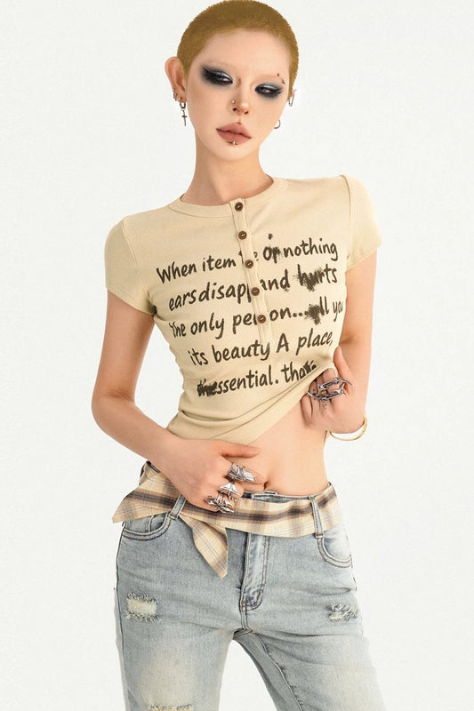 Korean Slim Letter Print Tee
