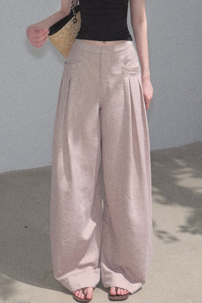 Goldene weite Seiden-Leinen-Hose