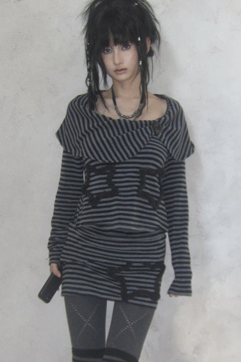 Adjustable Star Striped Knit Skirt