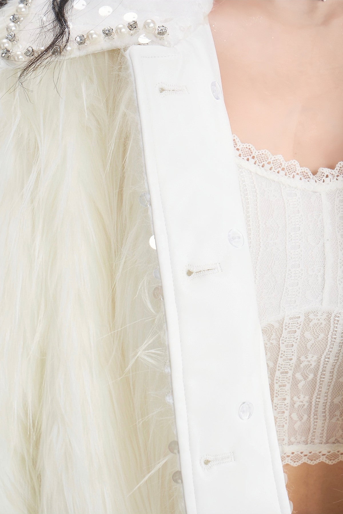 Snow Mountain Silver-White Long-Haired Fur Coat and Skirt Set-Up