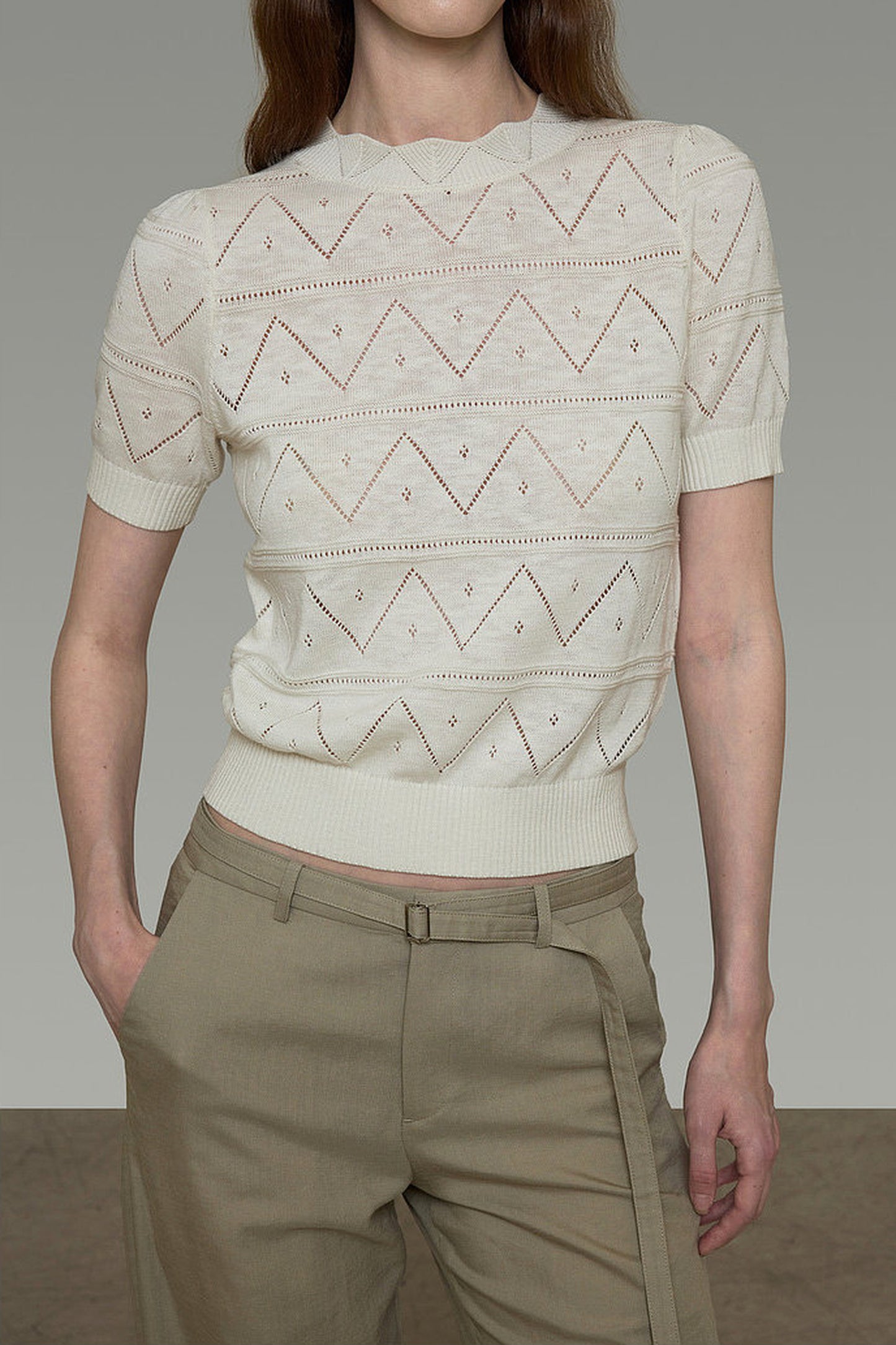 Diamond Hollow Short Sleeve Blouse
