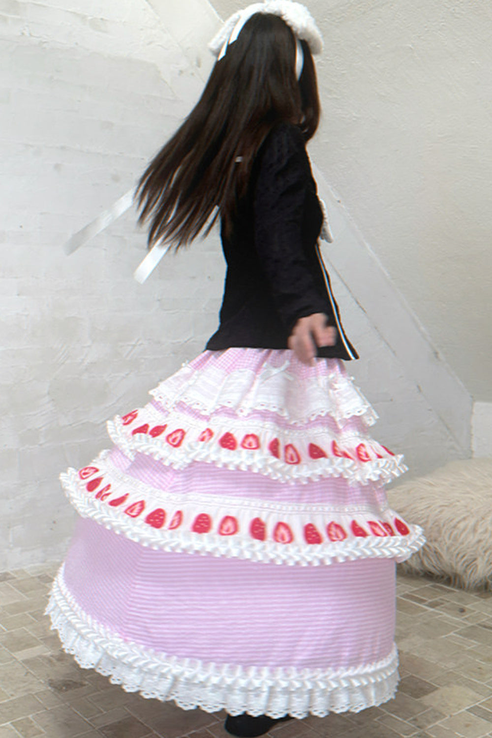 Strawberry Print Lace Tiered Skirt