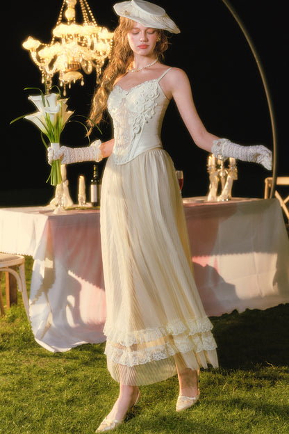 White Rose Fishbone Camisole and Skirt Set-Up