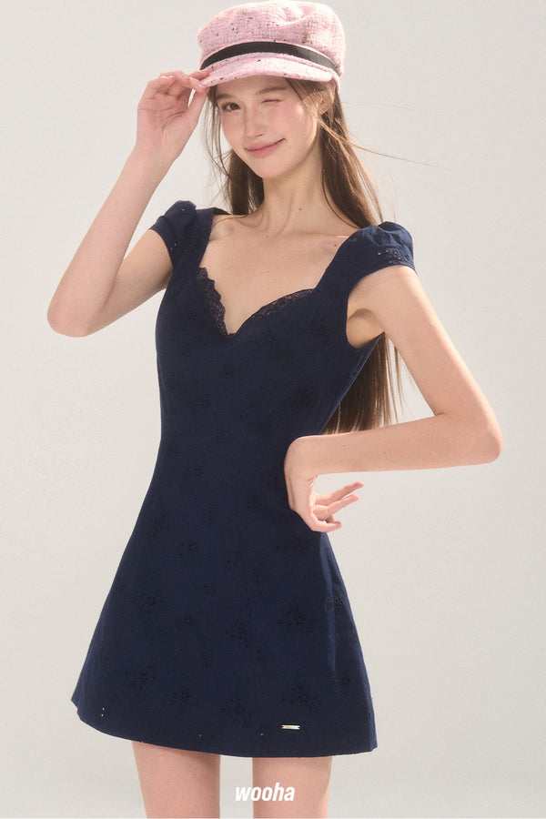 Lace Trim Eyelet Embroidery Cotton Dress