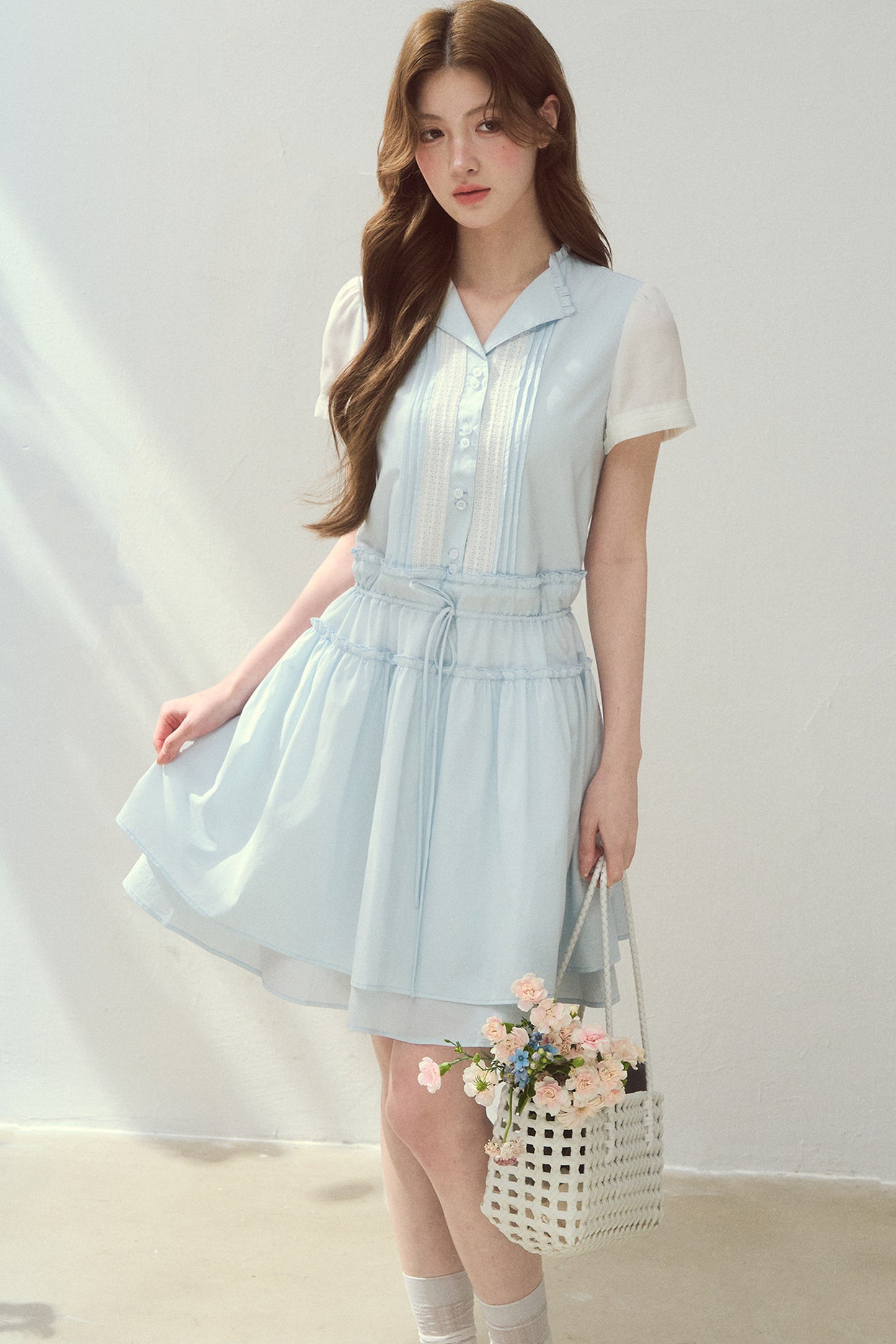 Sea Salt Blue Lyocell Layered Shirt Dress