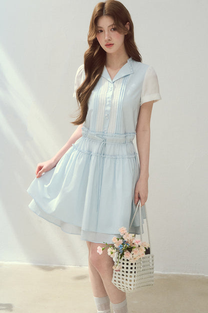 Sea Salt Blue Lyocell Layered Shirt Dress