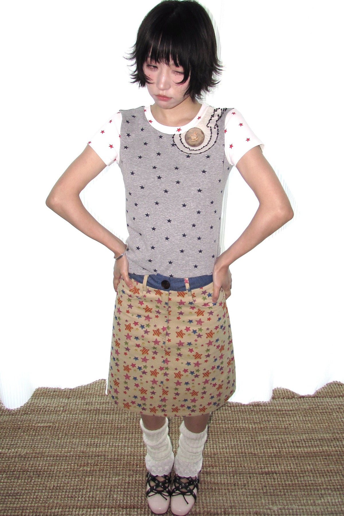 Star Print Mid-Waist A-Line Skirt