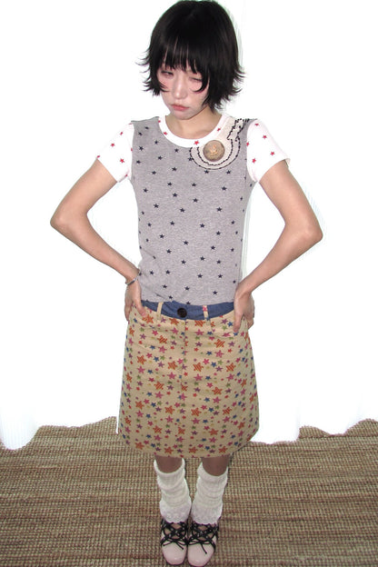 Star Print Mid-Waist A-Line Skirt