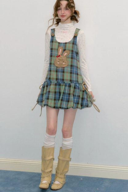 Plaid Rabbit Applique Dress