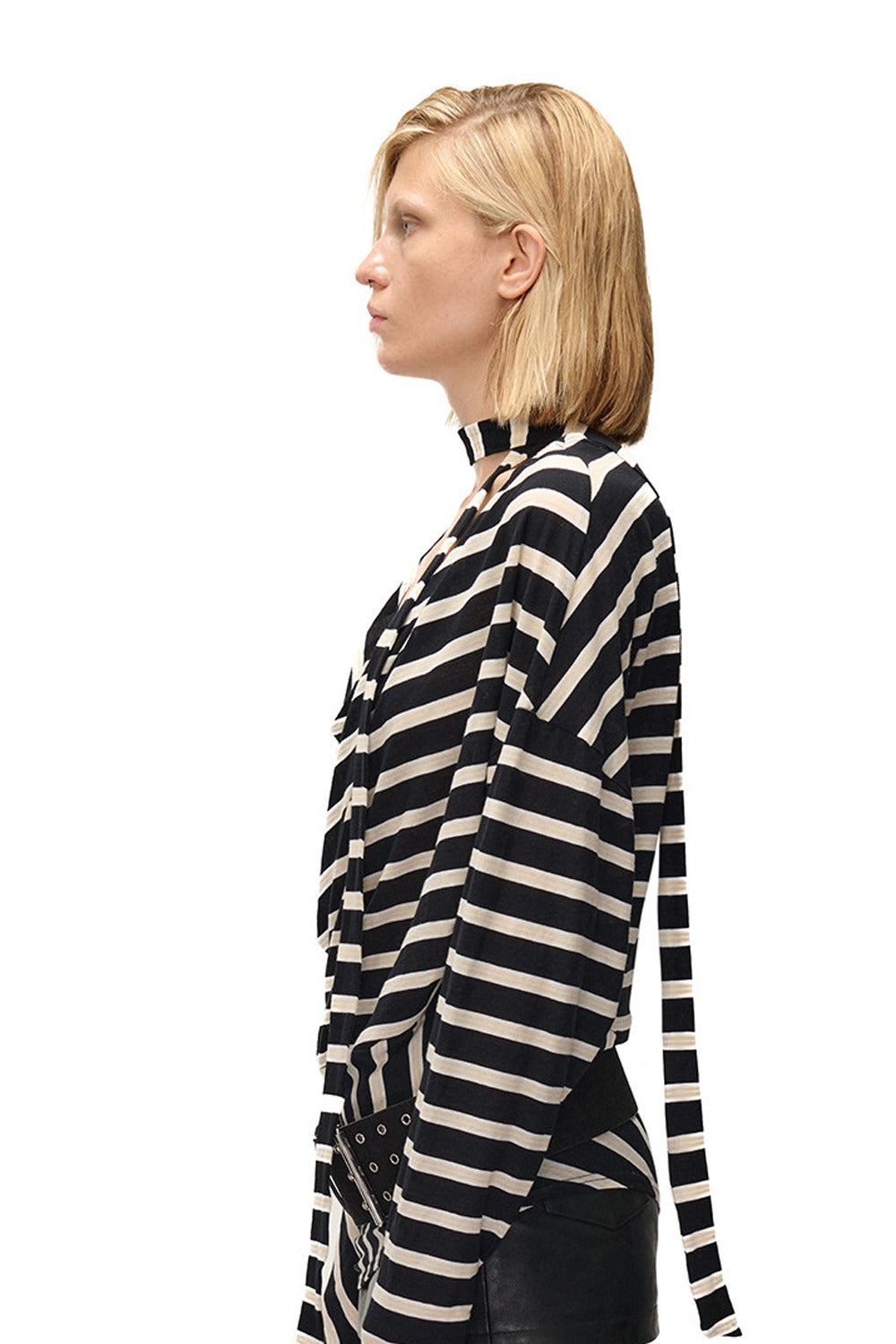 Asymmetrical Striped Long-Sleeve T-Shirt