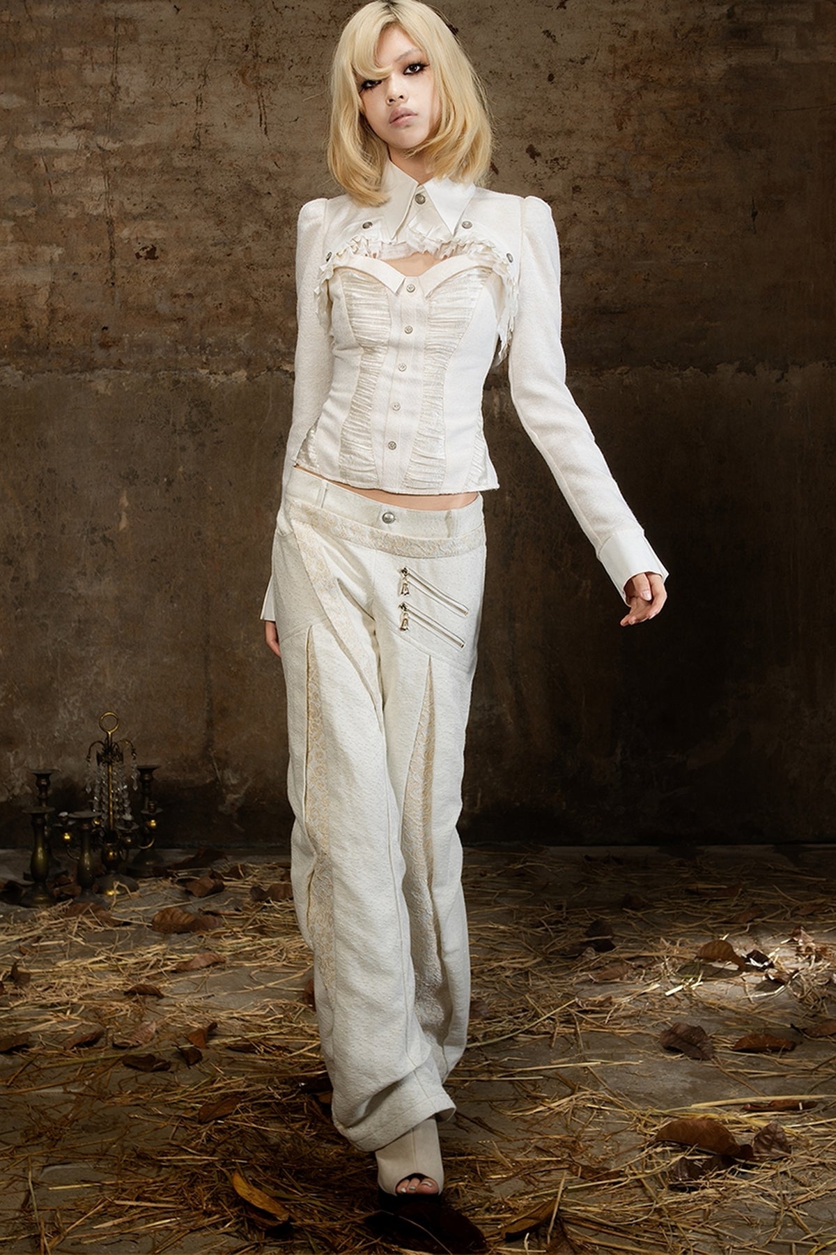Double Waistband Lace Patchwork Pants