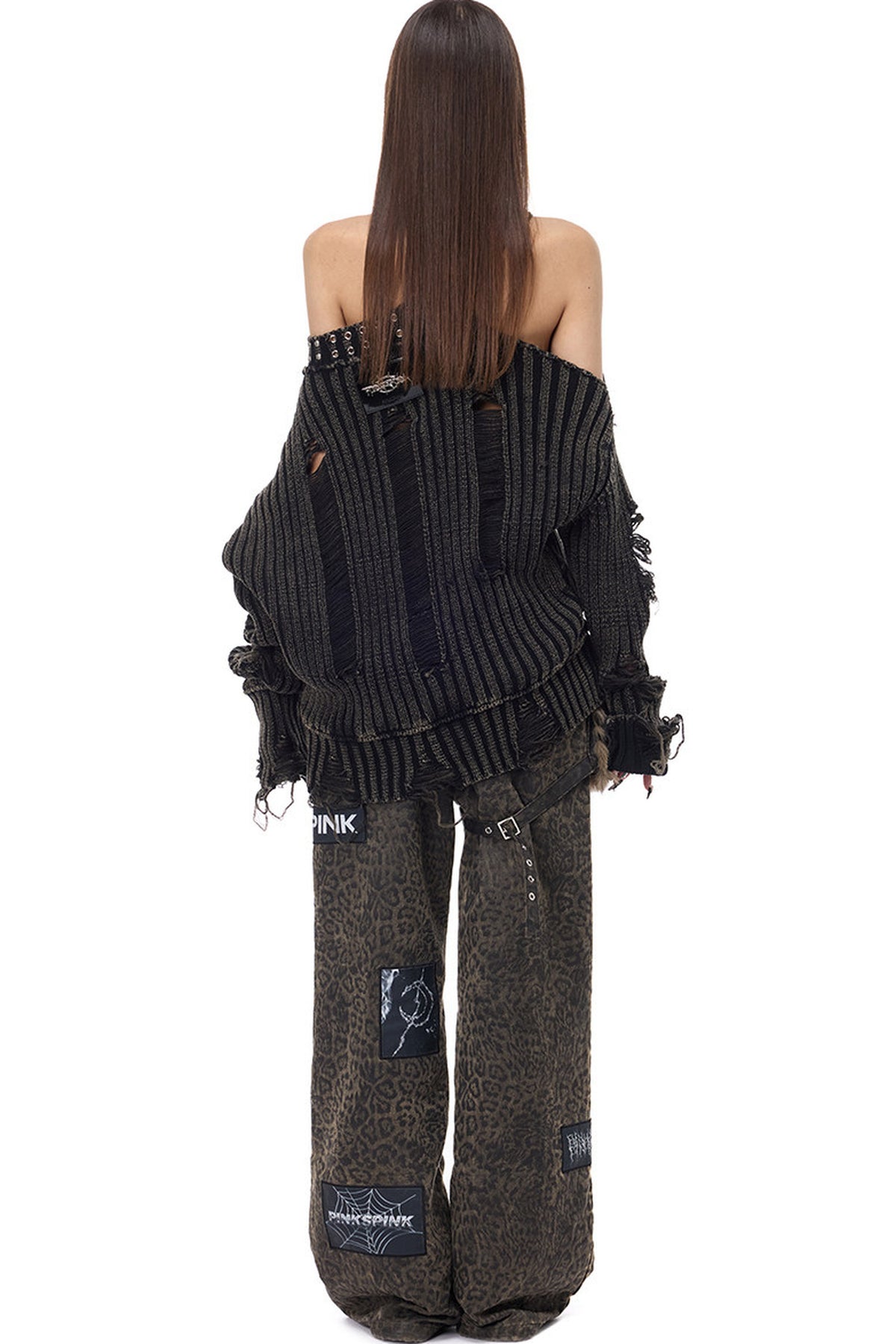 Black Metal Rivet Distressed Sweater