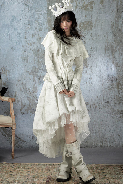 Asymmetrical Lapel Long-Sleeve Striped Patchwork Top