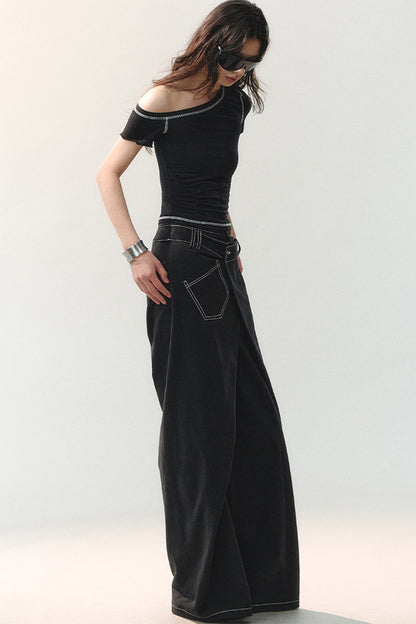 Asymmetrical Shoulder Short-Sleeve Top