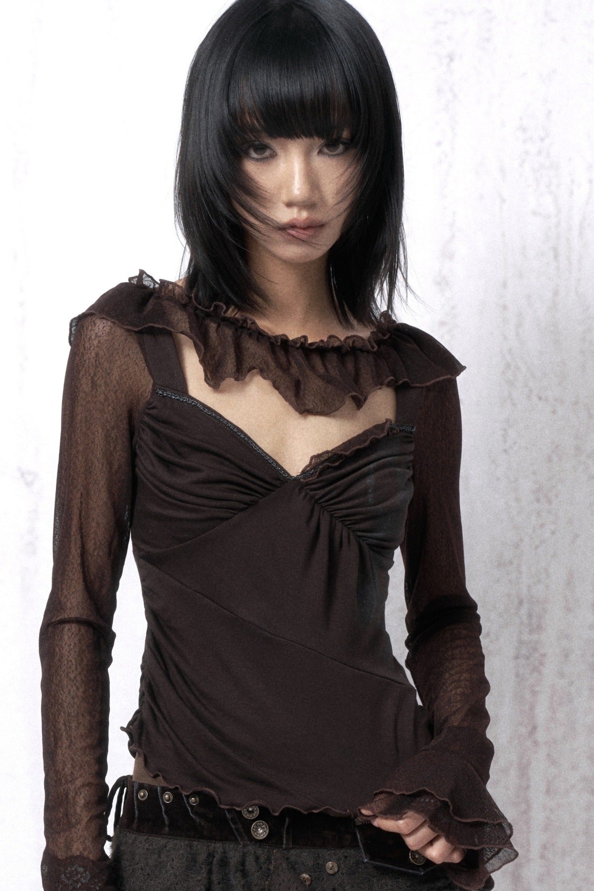 Knitted Lace Collar Patchwork Top