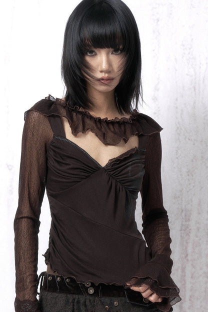 Knitted Lace Collar Patchwork Top