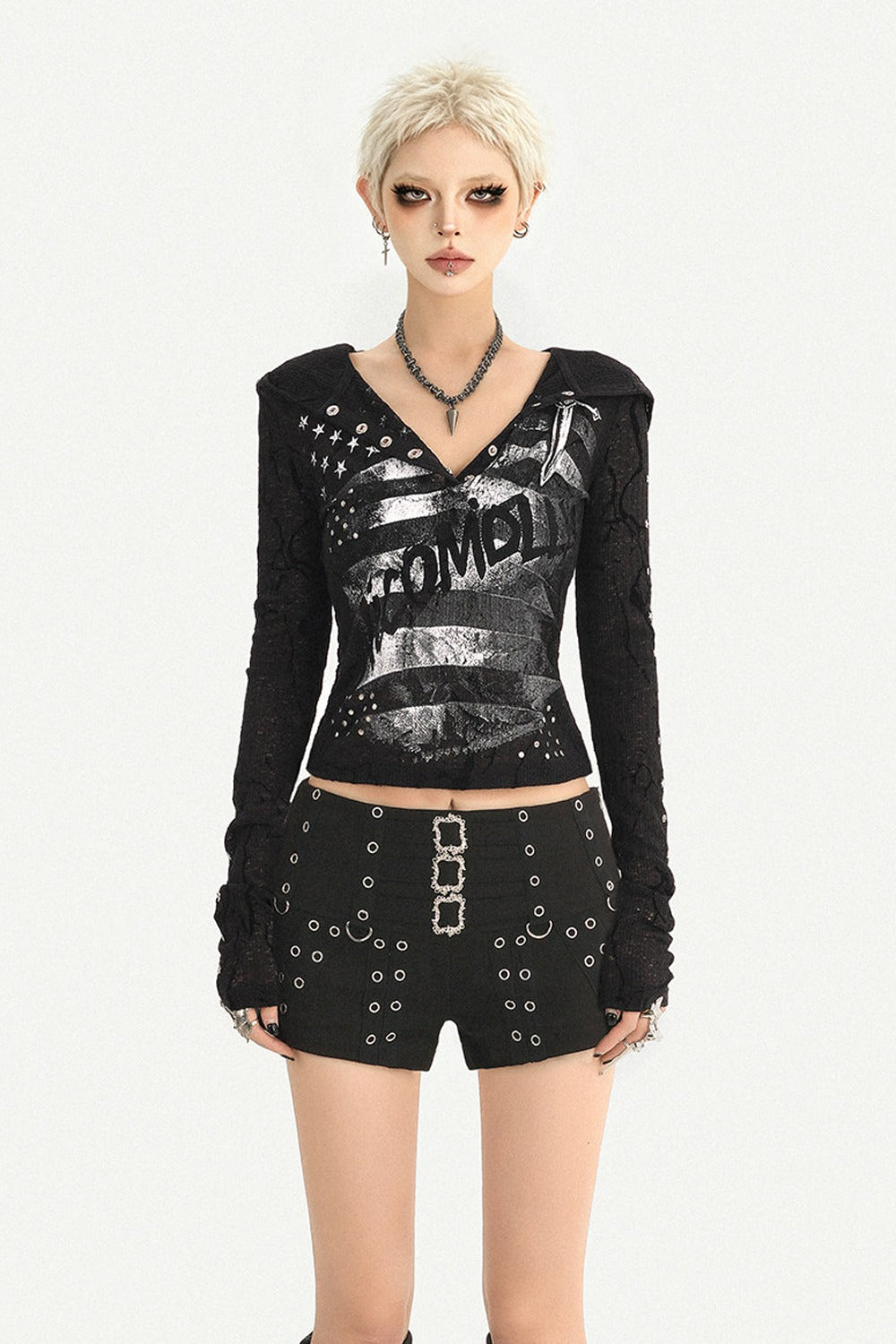 Punk Style Studded Shorts