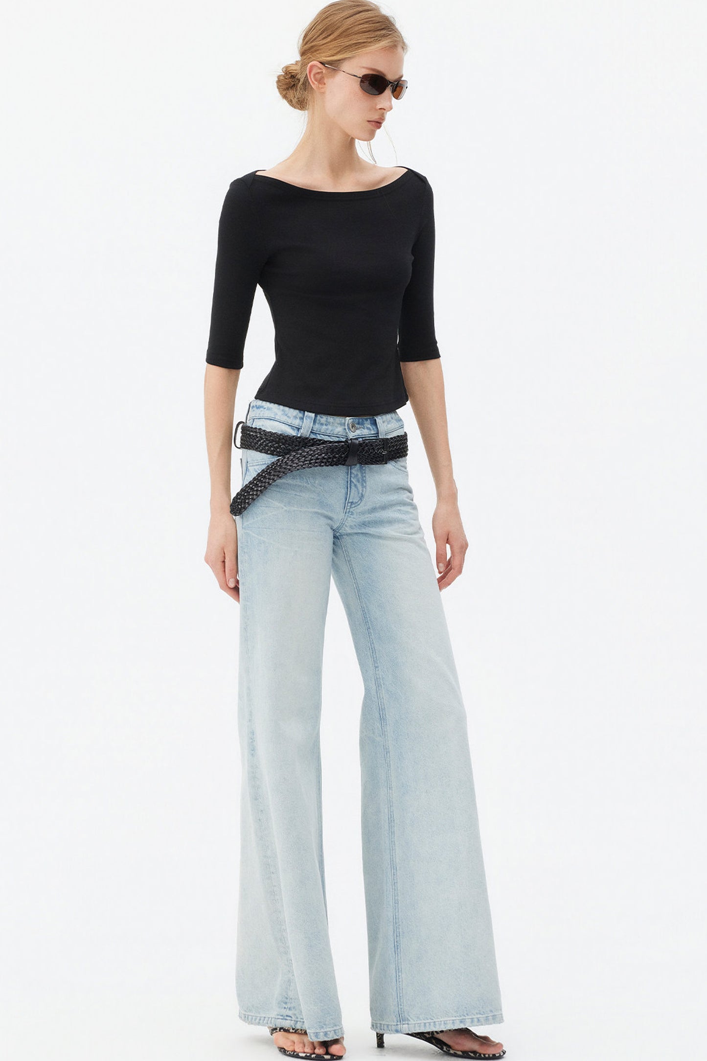 Light Blue Wide-Leg Denim Pants