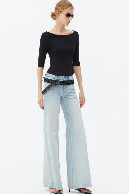 Light Blue Wide-Leg Denim Pants