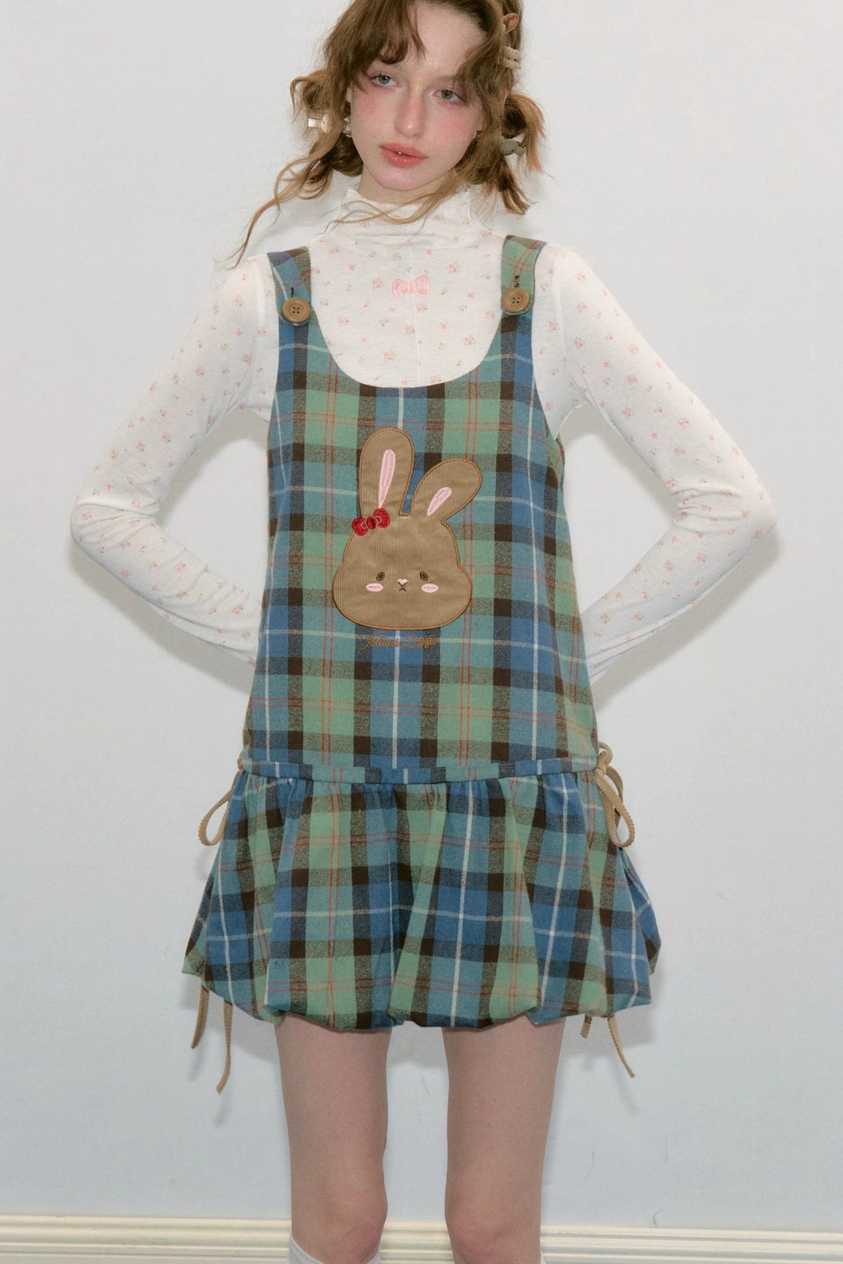 Plaid Rabbit Applique Dress