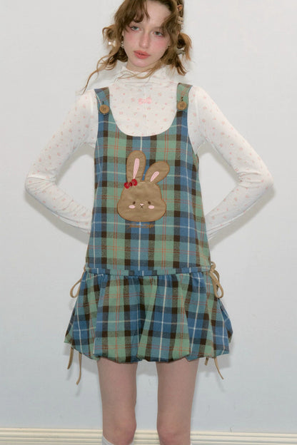 Plaid Rabbit Applique Dress