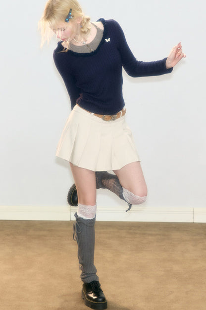Layered-Look Frayed Knit Top
