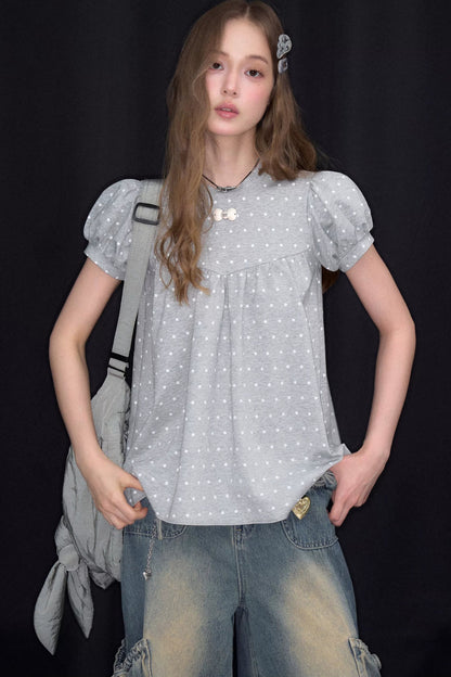 Dream Gray Polka Dot Blouse