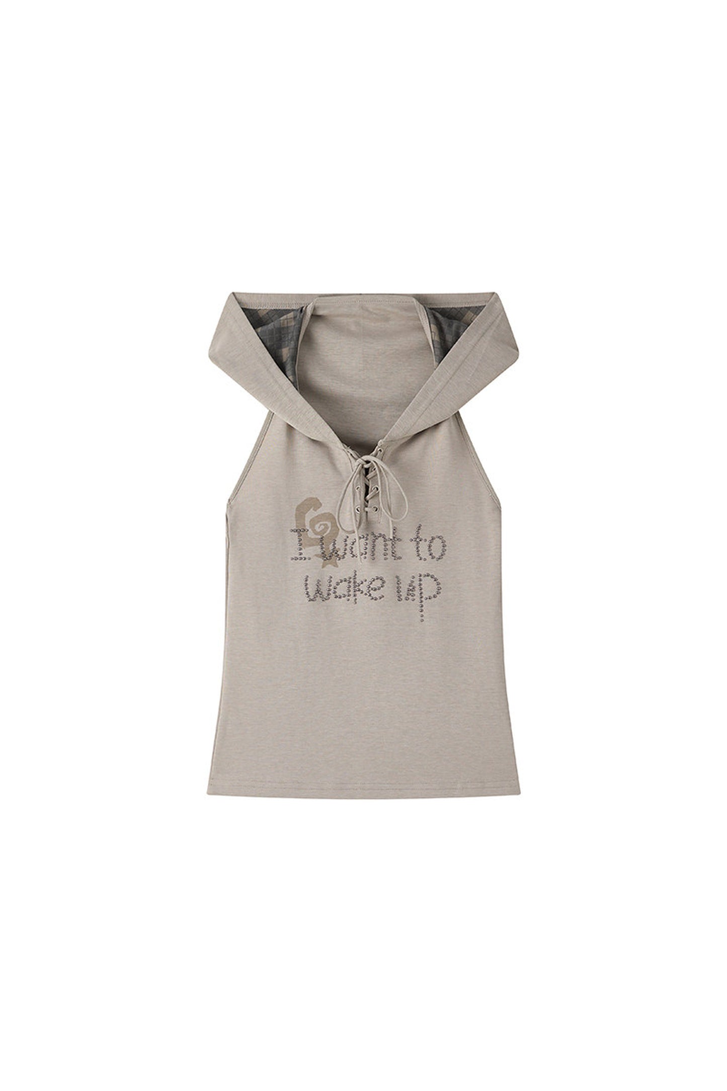 Gilet con cappuccio a quadri e strass