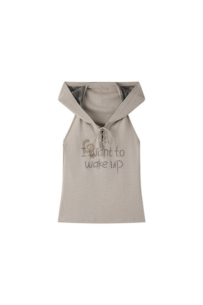 Gilet con cappuccio a quadri e strass
