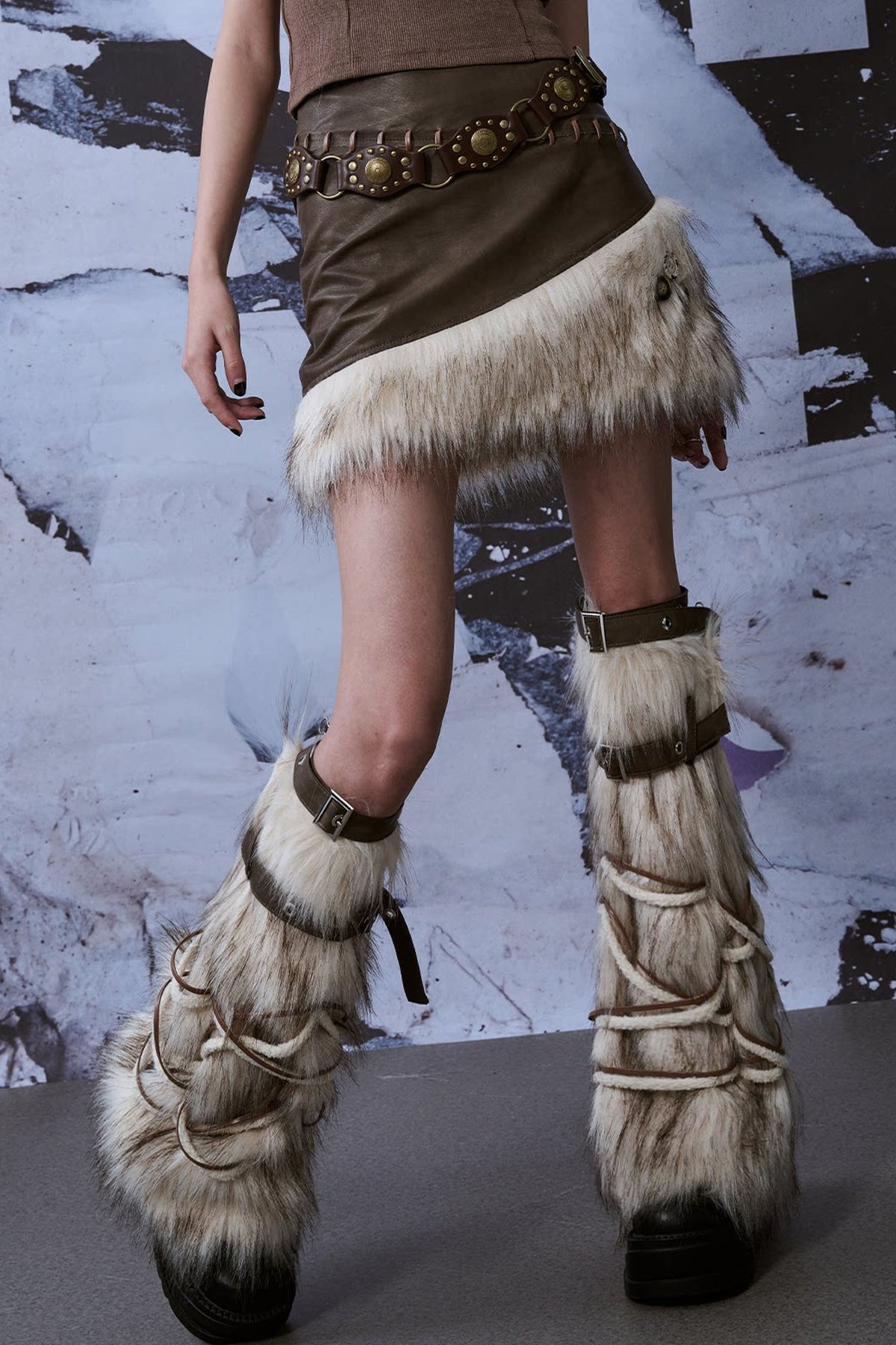 Y2K Sock-Style Fur Patchwork Leg Warmers