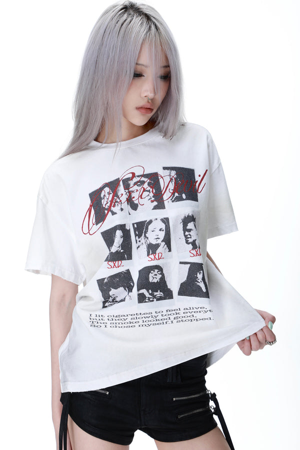 Distressed Grid Portrait T-Shirt