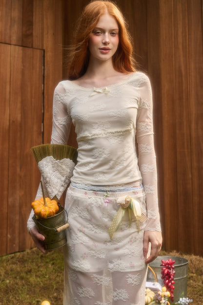 Layered-Look Lace Top and Skirt Set-Up