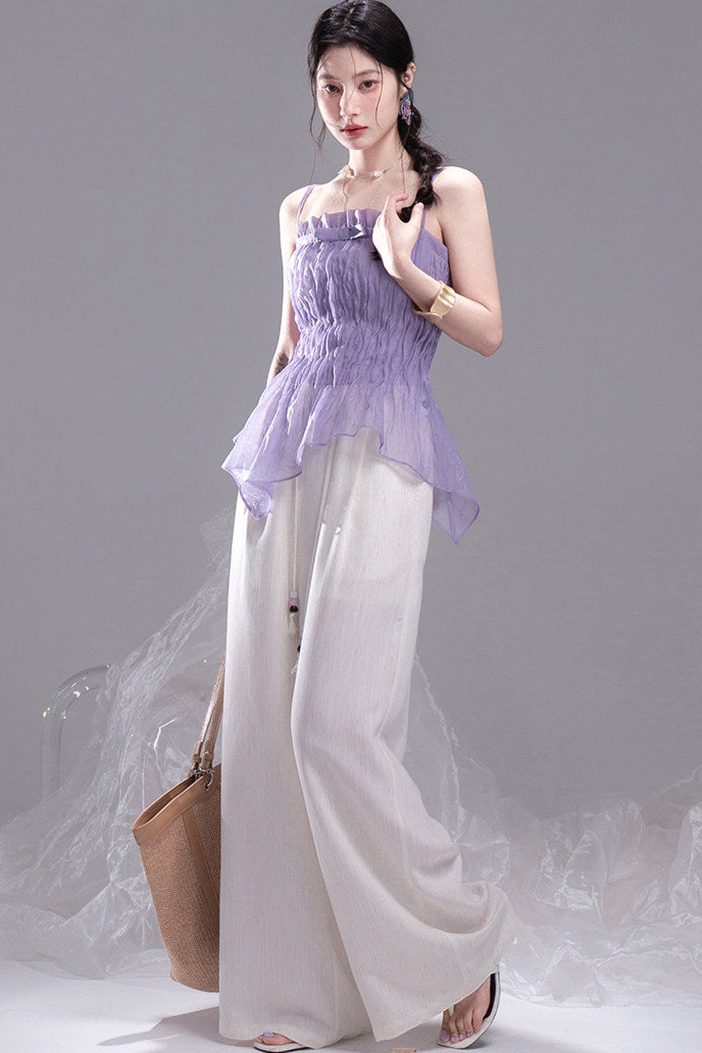 Linen Striped Wide-Leg Pants