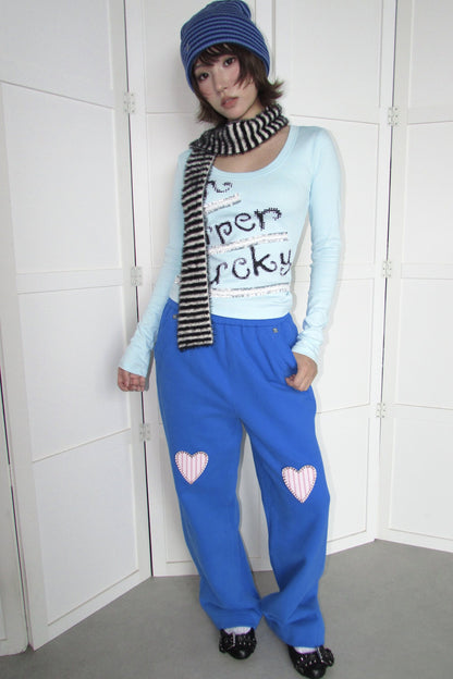 Heart Patch Wide Leg Sweatpants