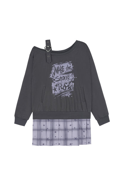 Graffiti Off-Shoulder Hoodie Dress
