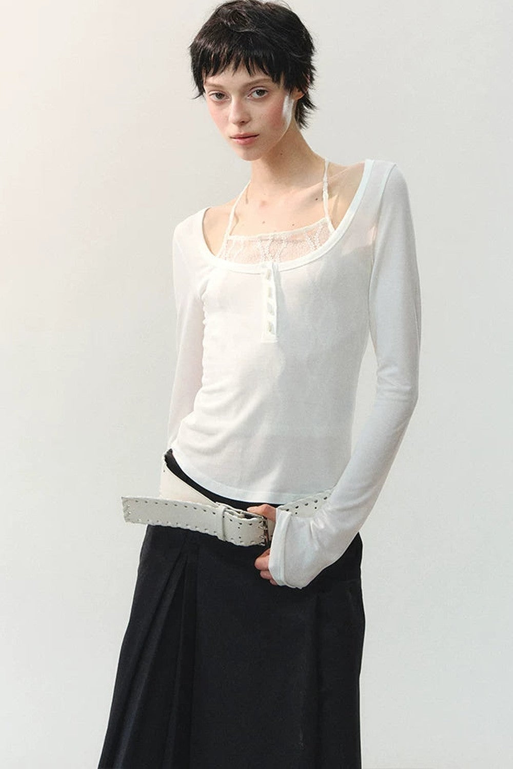 Layered Sheer Gauze Shell Pearl Top