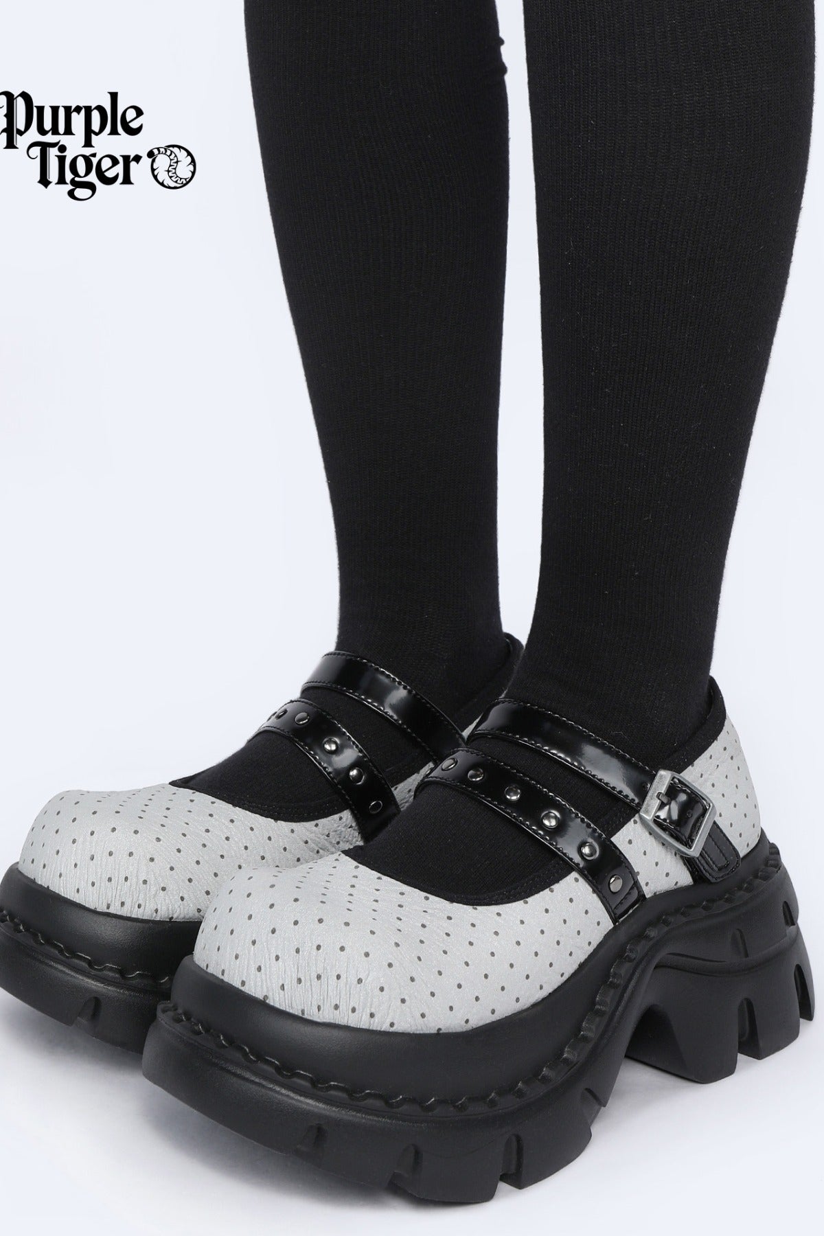 Polka Dot Textured Mary Jane Platform Shoes