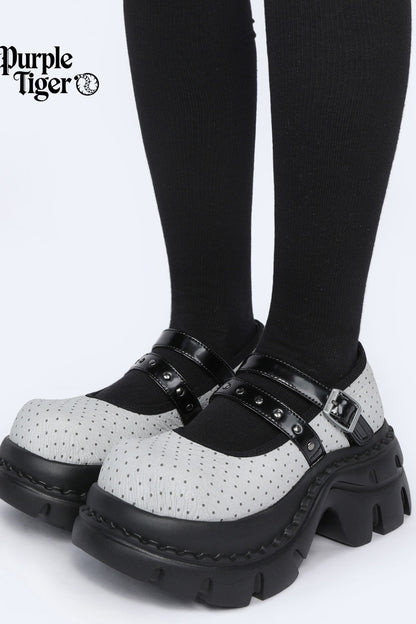 Polka Dot Textured Mary Jane Platform Shoes