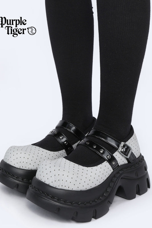 Polka Dot Textured Mary Jane Platform Shoes