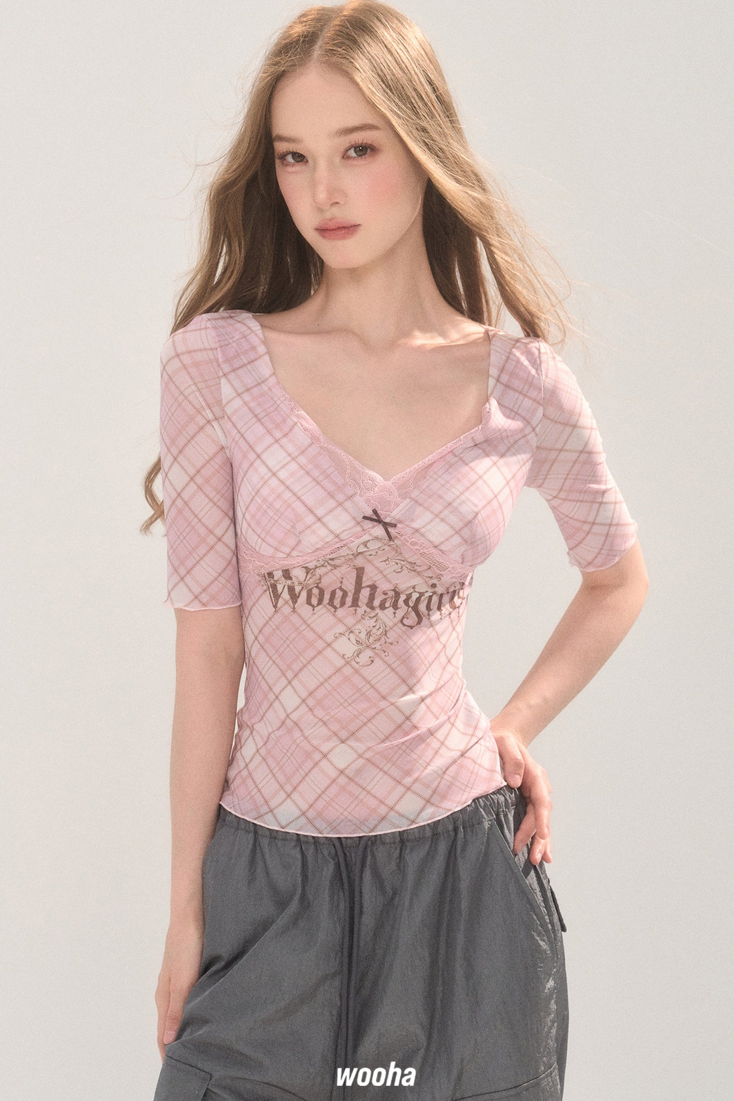 Plaid Mesh Chest Pad Top