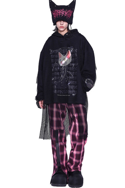 Cat Ear Layered Mesh Hooded Sweatshirt