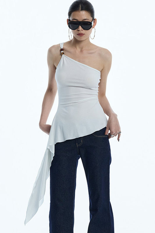 One-Shoulder-Camisole-Top mit Rüschen