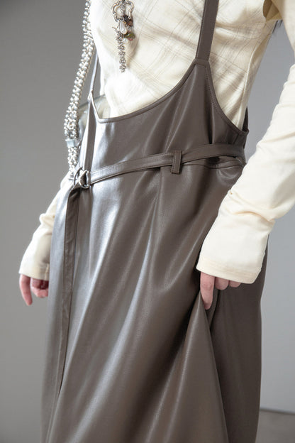 Soft Protein Leather Suspender Dress